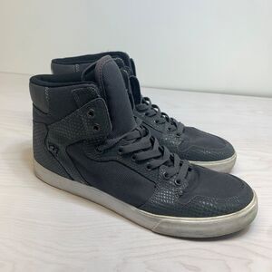 Mens Supra Vaider Gray Leather Canvas Skate High Top Sneakers 12